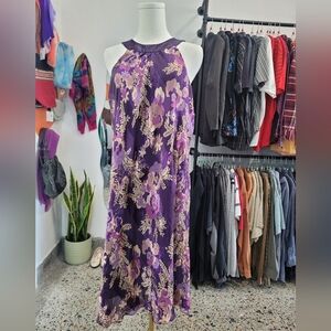RW&CO Silk Floral Purple Halter Dress